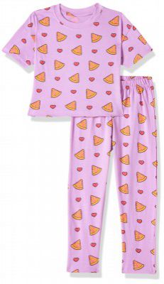 T2F Girls Cotton Printed Oversized Fit Crop Top and Pant Pajama Set