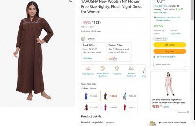 TAAUSHA New Woolen NY Flower Free Size Nighty, Floral Night Dress for Women