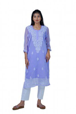 TABARRUK Hand Embroidered Lucknowi Chikankari Georgette Kurti(Without Slips)(035)
