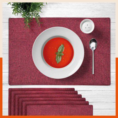 Table Mats by Bathla - Set of 6-45cm x 30cm Premium Jute Place Mats for Home Dining Table | (Red - Vera)