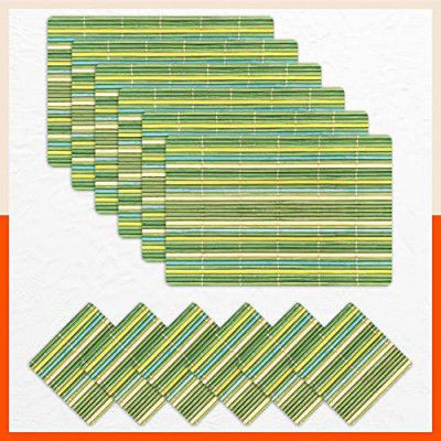Table Mats by Bathla - Set of 6-45cm x 30cm Table Placemats & Coasters for Home Dining Table | Multipurpose, Heat-Resistant, Waterproof & Washable | Matworks (Bambus, Polyvinyl Chloride)