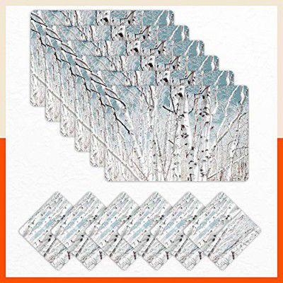Table Mats by Bathla - Set of 6-45cm x 30cm Table Placemats & Coasters for Home Dining Table | Multipurpose, Heat-Resistant, Waterproof & Washable | Matworks (Birch, Polyvinyl Chloride)