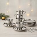 Tableware Stainless Steel Cups and Saucer with Spoon, 180 ml Tea Cup Set of 6 Cup and Saucer Set for Tea Milk & Coffee Chai, Tea Cup Set Lattee Cups...