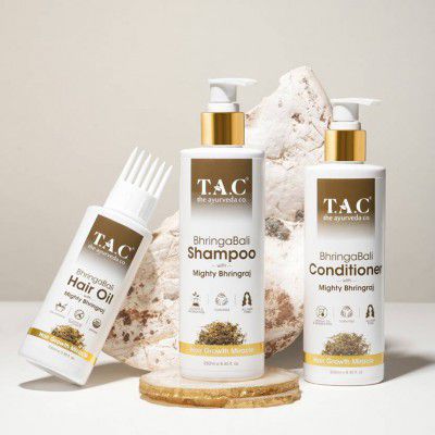 TAC - The Ayurveda Co. Bhringraj Combo for Hair Regrowth & Damage Repair (Oil + Shampoo + Conditioner) (3 Items in the set)