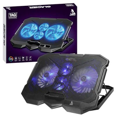 TAG GAMERZ USB Cooling Pad Glacier, Portable Slim Quiet USB Powered Gaming Cooler Stand Chill Mat| 4-Backlit Fans| Dual-USB-Port with LCD Display