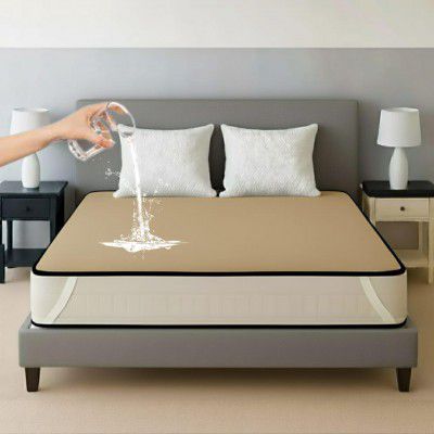 TAG24 PVC Waterproof Mattress Protector | 100% Waterproof Premium Fitted Bed Cover  (Beige, King (72x78))