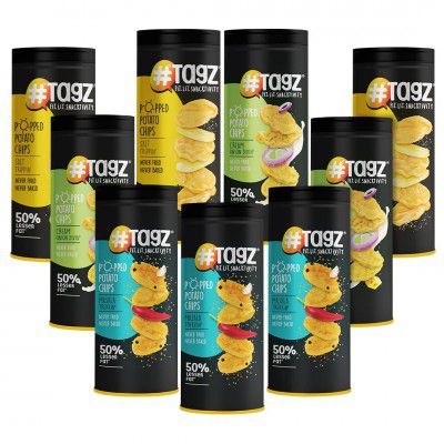 TAGZ Popped Potato Chips | Not Fried, Not Baked , No Cholesterol | Healthy Snack from  Tagz CanZ Classic Combo (Pack of 9) | 9 CanZ (3 CanZ each of Masala Trekkin, Cream Onion Divin, Salt Trippin)