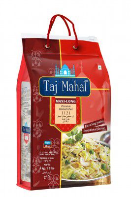 Taj Mahal Maxi-Long Basmati Rice 5kg | 1121 Steam Basmati Rice | Longest Grain Rice Expands 24mm