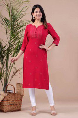 Taki Taki  Women Solid Viscose Rayon A-line Kurta  (Red)