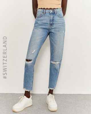 TALLY WEIJL Lightly Washed Knee-Slit Straight Fit Jeans