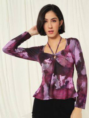 TANDUL Casual Regular Sleeves Tie & Dye Women's Purple Top