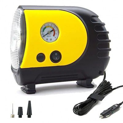 TANTRA MTS-27 Car Tire Inflator Portable Air Compressor, 12V DC 150PSI Tyre Pump with Analogue Pressure Gauge and LED Light