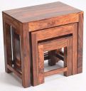 TANWAR HANDICRAFT Solid Sheesham Wood Nesting Table Set of 3 Stools Wooden Nesting | Bedside | Side Table Walnut...