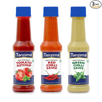 Tanzima Tomato Ketchup, Red Chilli Sauce and Green Chilli Sauce, Combo Offer Pack of 3 (200g Each)