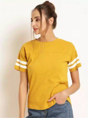 TARGET SUCCESS Color Block Women Round Neck Yellow T-Shirt
