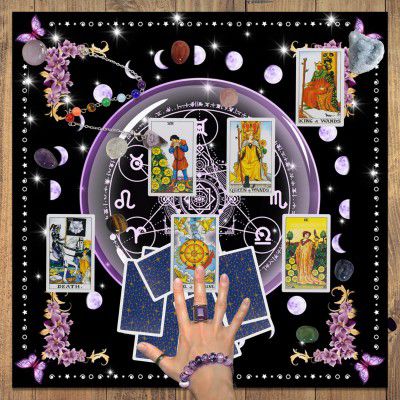 Tarot Mat, Tarot Cloth for Spread, 50×50cm Premium Tarot Cloth & Altar Cloth (Purple)
