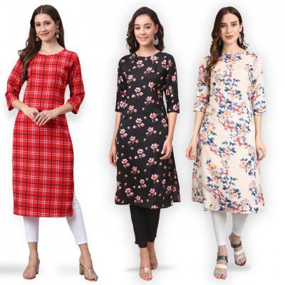 Tarshika Womens Printed Crepe Kurti Combo Pack of-3