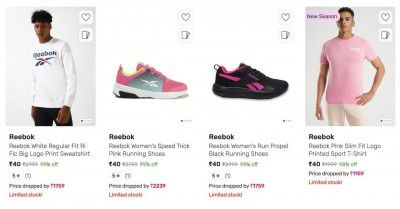 Tata cliq loot: 99% OFF ON Reebok Clothing & Shoes