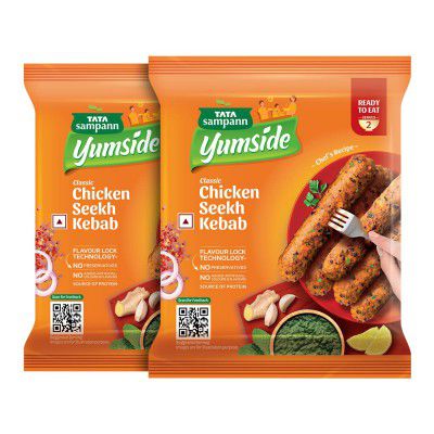 Tata Sampann Yumside Classic Chicken Seekh Kebab | Serves 4 Pax, 180g (Pack of 2)