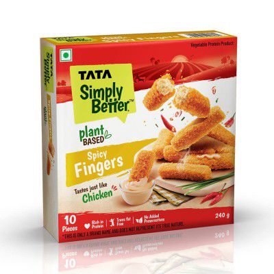 Tata Simply Better Plant-Based Spicy Fingers, Tastes Just Like Chicken - 10 Pieces, 240g