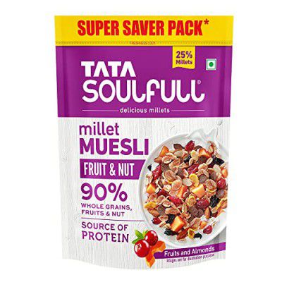 Tata Soulfull Millet Muesli, Fruit & Nut, 25% Delicious Millets, 90%, Source Of Protein, 700g/1 kg (Weight May Vary)