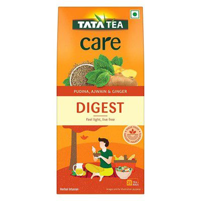 Tata Tea Care Digest Herbal Infusion Green Tea with Pudina, Ajwain & Ginger, 25 Tea Bags, Orange