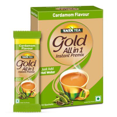 Tata Tea Gold All-in-1 Instant Premix Cardamom Tea, 14g Per Serve, 10 Sachets