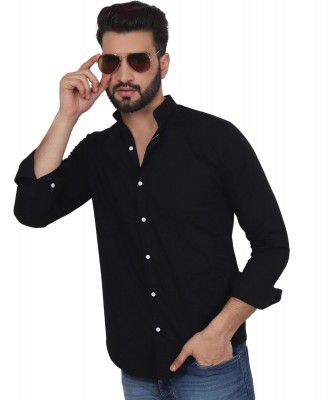 TB Trybuy.in Exclusive Black Mandarin Collar Solid Cotton Casual Solid Shirt for Men