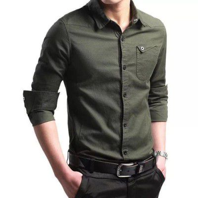 TB Trybuy.in Exclusive Designer Army Green Cotton Solid Casual Shirt for Men
