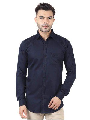 TB Trybuy.in Exclusive Designer Navy Blue Cotton Solid Casual Shirt for Men
