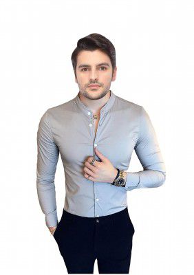 TB Trybuy.in Exclusive Designer Silver Cotton Solid Casual Shirt for Men