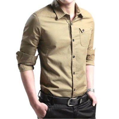 TB Trybuy.in Exclusive Designer Trendy Cotton Solid Khaki Casual Shirt for Men