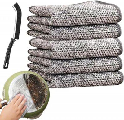 TCCO ENTERPRISE Microfiber 3 Pack Non-Scratch Wire Dishcloth&Gaps Cleaning Brush,Multipurpose Wire Dishwashing Rags for Wet&Dry,Easy Rinsing,Reusable,Wire Cleaning Cloth for Kitchen,Sinks,Pots,Pans