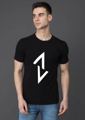 Tdoc Men Printed Round Neck Black T-Shirt