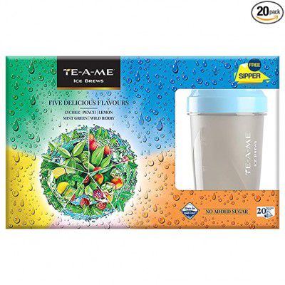 TE-A-ME Assorted Ice Infusion Tea, 5 Delicious Flavour with Free Sipper, 20 Pyramid Infusion Bags | Ice Brews | Cold Brew | Iced Tea