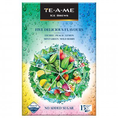TE-A-ME Assorted Ice Infusion Tea, 5 Delicious Flavour (Mint Green, Lychee, Wild Berry, Peach and Lemon), 15 Pyramid Infusion Tea Bags