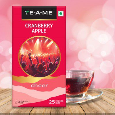 TE-A-ME Cranberry Apple Tea - 25 Tea Bags | Fruit Tea Bags | Non Caffeine | Sugar Free | Diwali Gift