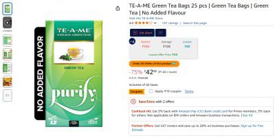 TE-A-ME Green Tea Bags - 25 pcs | Green Tea Bags | Green Tea | Pure Green Tea | Green Tea Bags 25 pcs