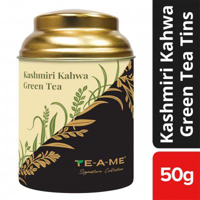 TE-A-ME Kashmiri Kahwa Green Tea Tin, 50gm | Desi Kahwa