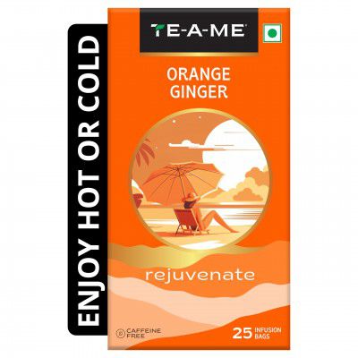 TE-A-ME Orange Ginger Infusion Tea, 25 Tea Bags | 100% Caffeine Free | Flavored Infusion Tea