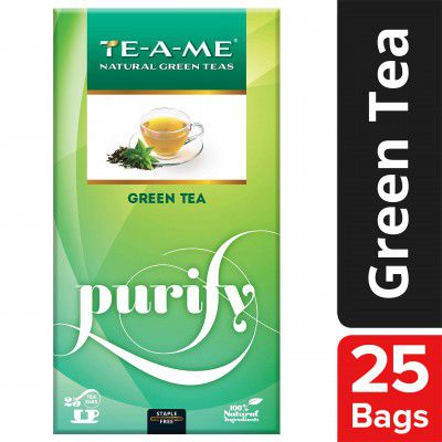 TE-A-ME Purify Natural Green Tea, 25 Tea Bags - 100% Natural Ingredient - Green Tea - Zero Calories - Improves Metabolism & Reduces Waist