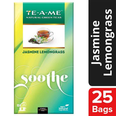 TE-A-ME Soothe Jasmine Lemongrass Natural Green Tea, 25 Tea Bags