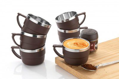 Tea & Coffee Cup Set, Unbreakable with Insulated Steel(Pack of 2,Brown)