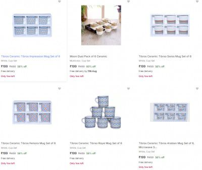 Tea/Coffee Cup Sets (6 Pcs) @ 199
