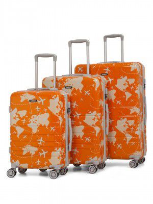 TEAKWOOD LEATHERS Aeroplane Printed 360 Degree Rotation Hard Cabin Trolley Bag (Orange, SML)
