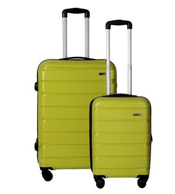 TEAKWOOD LEATHERS Hardside 8 Wheels Trolley Bag, Hard Cabin (55 CM, 65 CM, Lime Green)