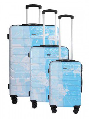 TEAKWOOD LEATHERS Twin Printed 360 Degree Rotation Hard Cabin Trolley Bag (Blue, SML)