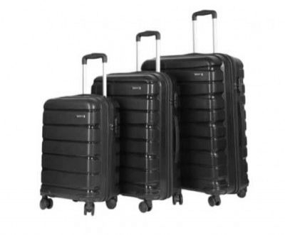 Teakwood Small-Medium-Large 8 Wheels Trolley Bag (Set of 3, Black)