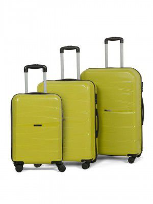 Teakwood Small-Medium-Large Size 8 Wheels Trolley Bag (Set of 3, Lime Green)
