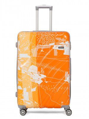 Teakwood World Small 75 cm Check in Size Trolley Bag Polycarbonate 360 Degree 8 Wheels Luggage Bag with TSA Lock, Adjustable Handle Trolley Bags for Travel, Suitcase for Travel | Orange